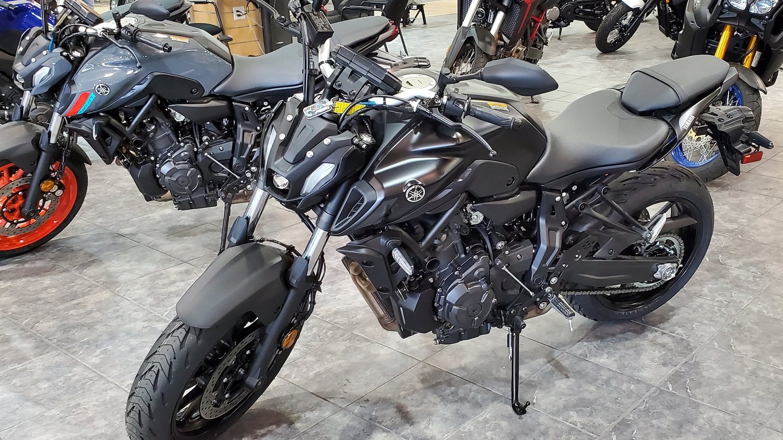 Yamaha MT-07 first bike: a black 2021 Yamaha MT-07 naked motorcycle shown in full